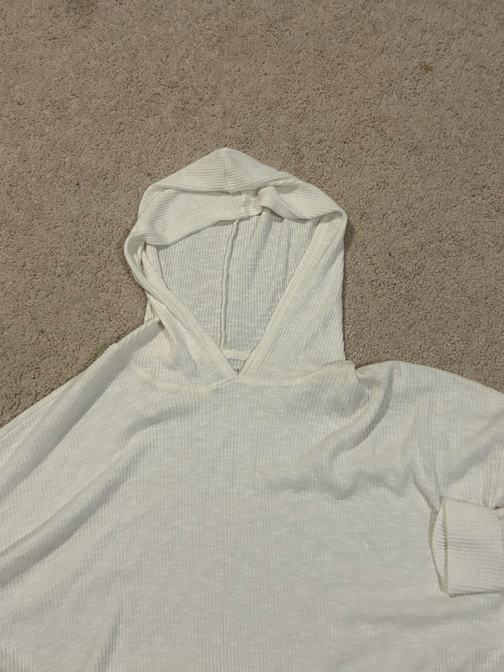 American Eagle Outfitters Cream Hooded Ribbed Knit Top